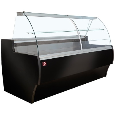 Comptoir vitrine réfrigéré à vitre bombée, ventilé, avec réserve - NOIR MA25/B5-R2V